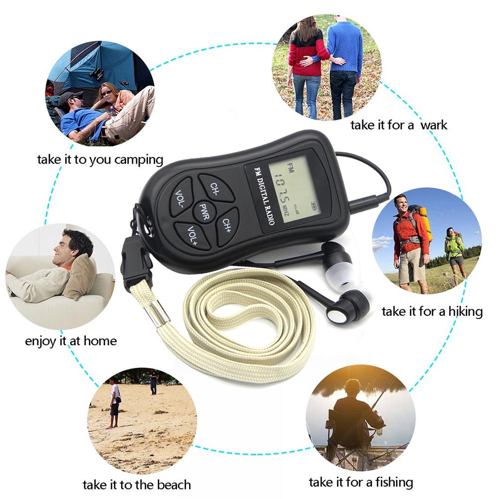 LCD Display Personal Mini Digital FM Radio with Earphone Lanyard Portable Digital FM Radio continuous be used for 50 - 60 hours