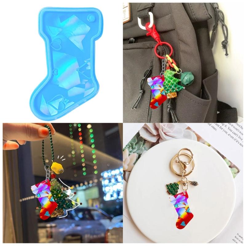 Jewelry Casting Mold Christmas Stocking Silicone Mold Holographic Resin Mold for DIY Keychains Earring Pendant Making