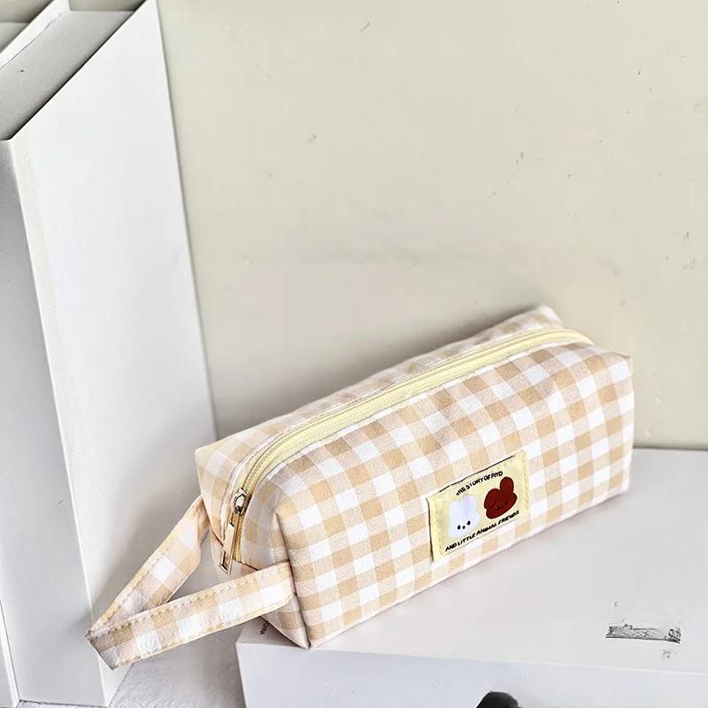 Sjakkbrett Broderi Blyantveske Bærbar skriveveske Kawaii-penner med høy kapasitet Kvinner Jenter Sminkevesker Skolemateriell