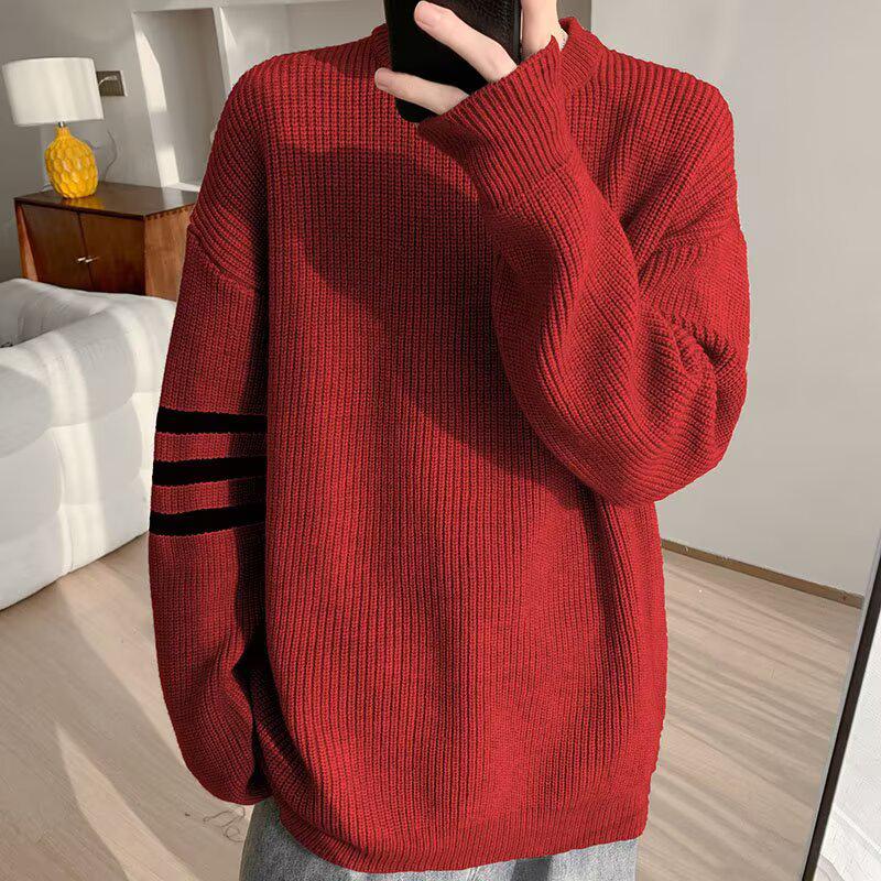 

2025 Trendy Men s Three-Bar Round Neck Sweater for Autumn/Winter - Stylish and Versatile Knitwear 2XL червоний