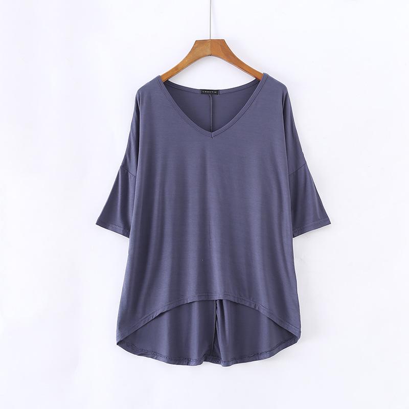 V-Neck Batwing Sleeve Women's Casual Solid T-Shirt - Spring/Summer Korean Plus Size