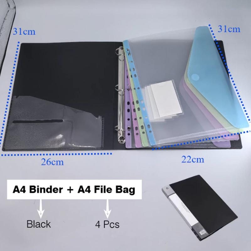 A4/Long File Bag Loose Leaf Transparent Data Book 11Hole File Organizer Mixed Color Binder Pouch