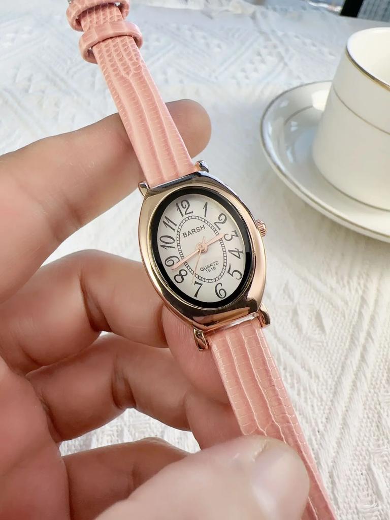 Vintage Design Classic Watch Fashion Oval Number Dial Quartz Watches Brown Leather Band Wristwatch Montre Femme Dropshipping