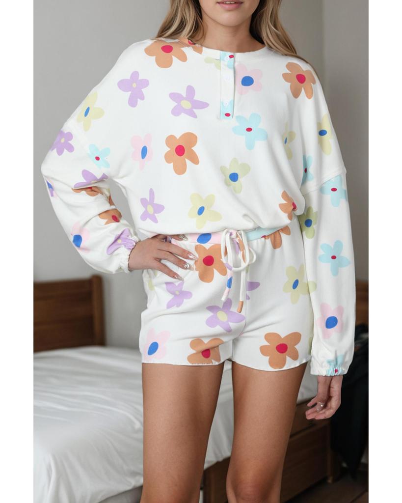Azura Exchange Floral Henley Top and Shorts Set