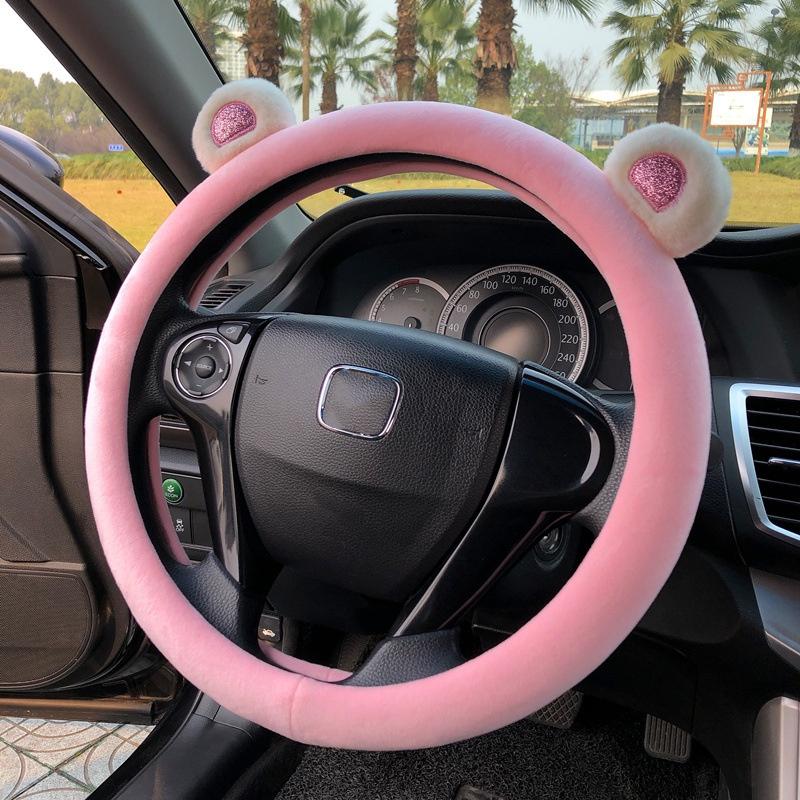 Steering Plush Car Wheel Cover Cartoon Print Four Seasons Installation Easy