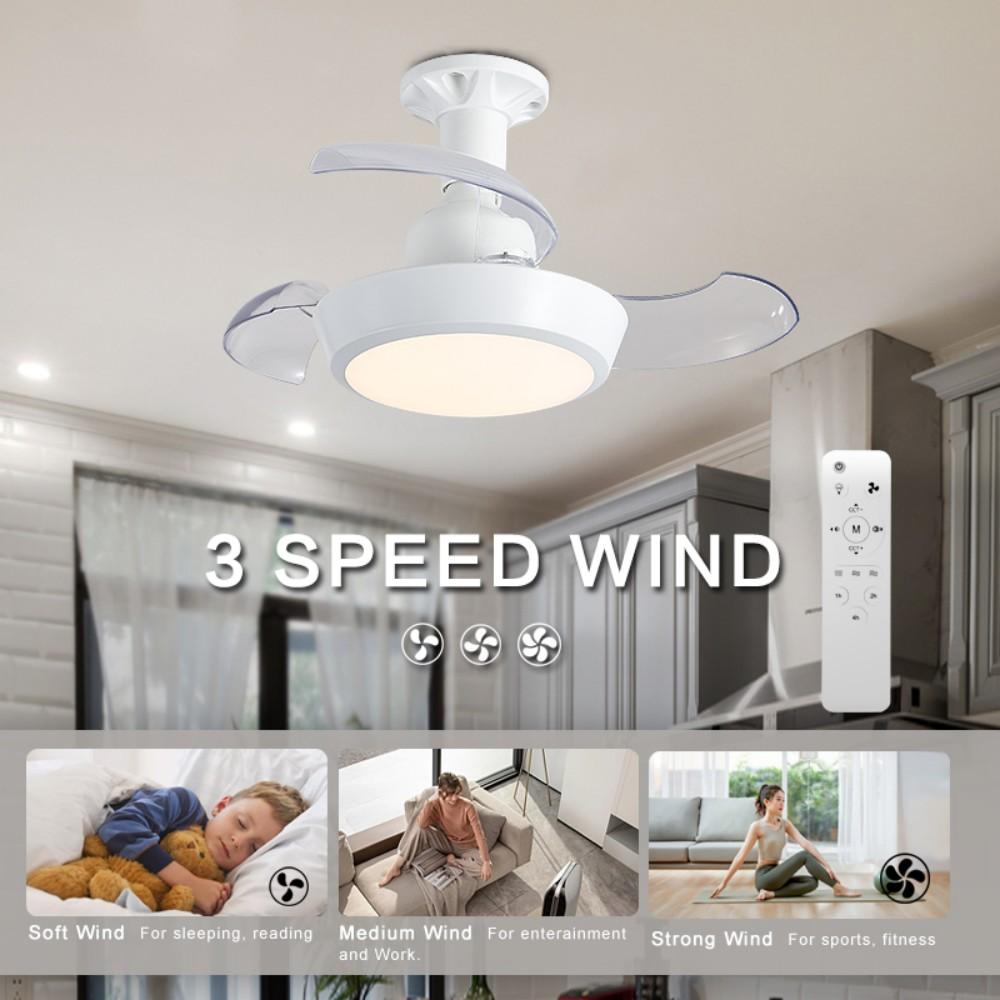 33W E27 Ceiling Fan Light Self-retracting Transparent Fan Blade with Remote Controls Lighting Dimmable 3000-6500k Quiet Fan Lamp