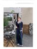 2025 New Women's Faux Two-Piece Denim Set: Petite Korean-Style Wide-Leg Pants for Early Autumn