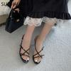Fashion SUOJIALUN 2025 New Brand Women Sandal Shoes Fashion Narrow Band Gladiator Shoes Thin High Heel Ladiess Elegant Pumps Shoes