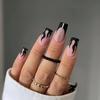 Matte Black Flame French Diamond Nail Tips - Spicy, Youthful, Square European Style