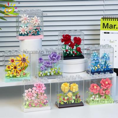 Non-Toxic Moc Bouquet Sunflower Potted Plant Micro Building Blocks Eternal Flower Model Diy Home Desk Decoration Brick Toys Gift