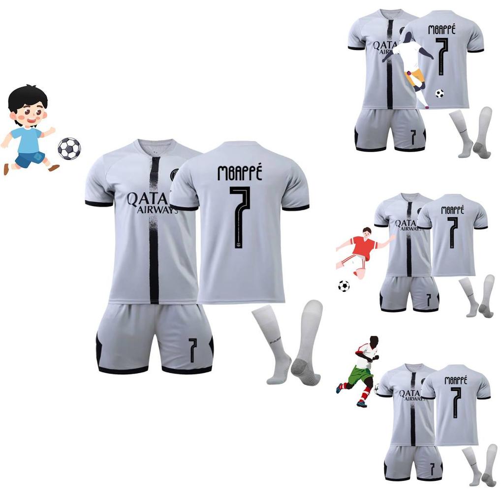 2023 Paris Auswärts Grau Fußballtrikot Messi Mbappe Neymar Polyesterfaser Größen 16-28 Xs-2xl