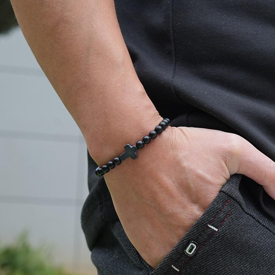 Noter New Cross Beaded Bracelet Women Men 6mm Howlite Stone Prayer Meditation Healing Energy Braslet 4 Colors Options Handmade
