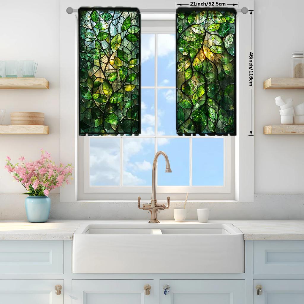 Set Of 2 Plant Glass Window Printed Curtain Home Decoration Curtains All Season Decorative Artistic Made Polyester