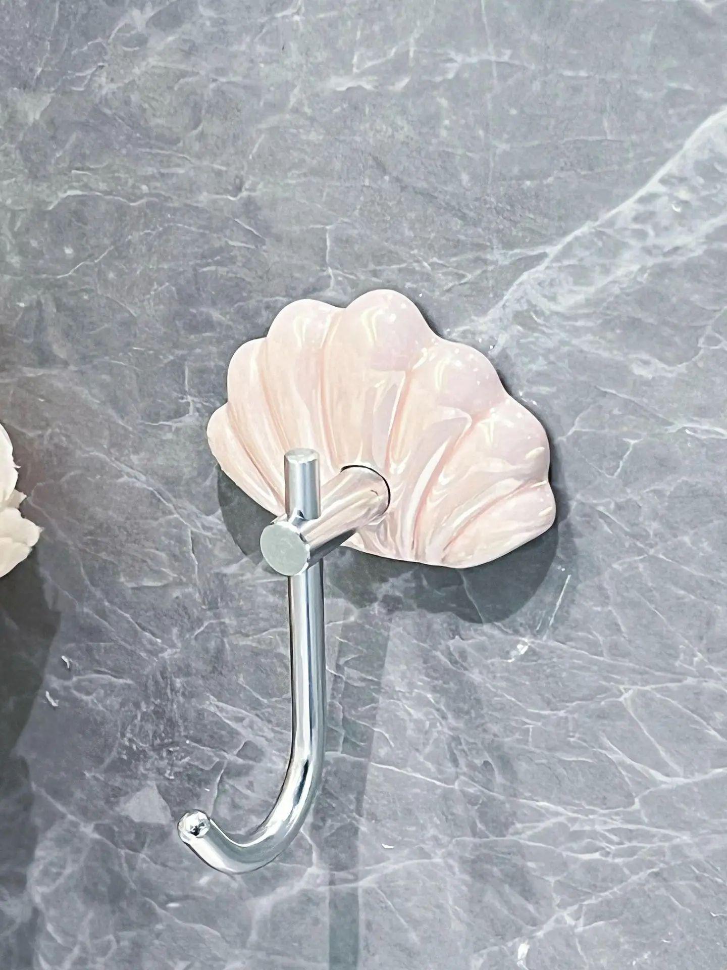 

Ceramic shell hook, no punching, strong load-bearing adhesive, hanging clothes hook behind bathroom door, towel hook on bathroom рожевий