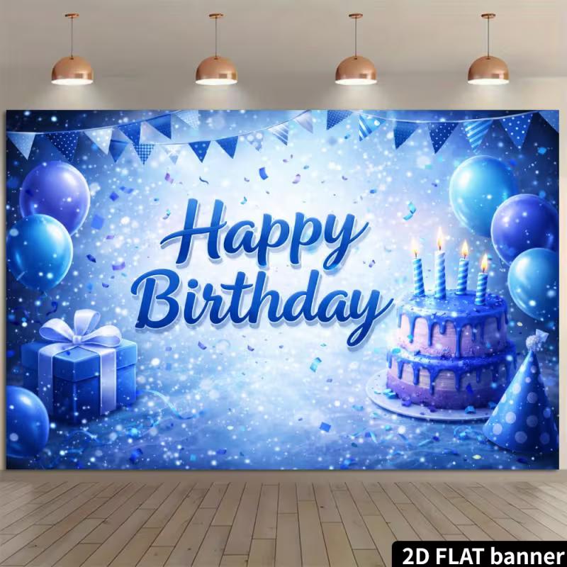 2D Happy Birthday Light Blue Glitter Backdrop Banner Party Photo Background