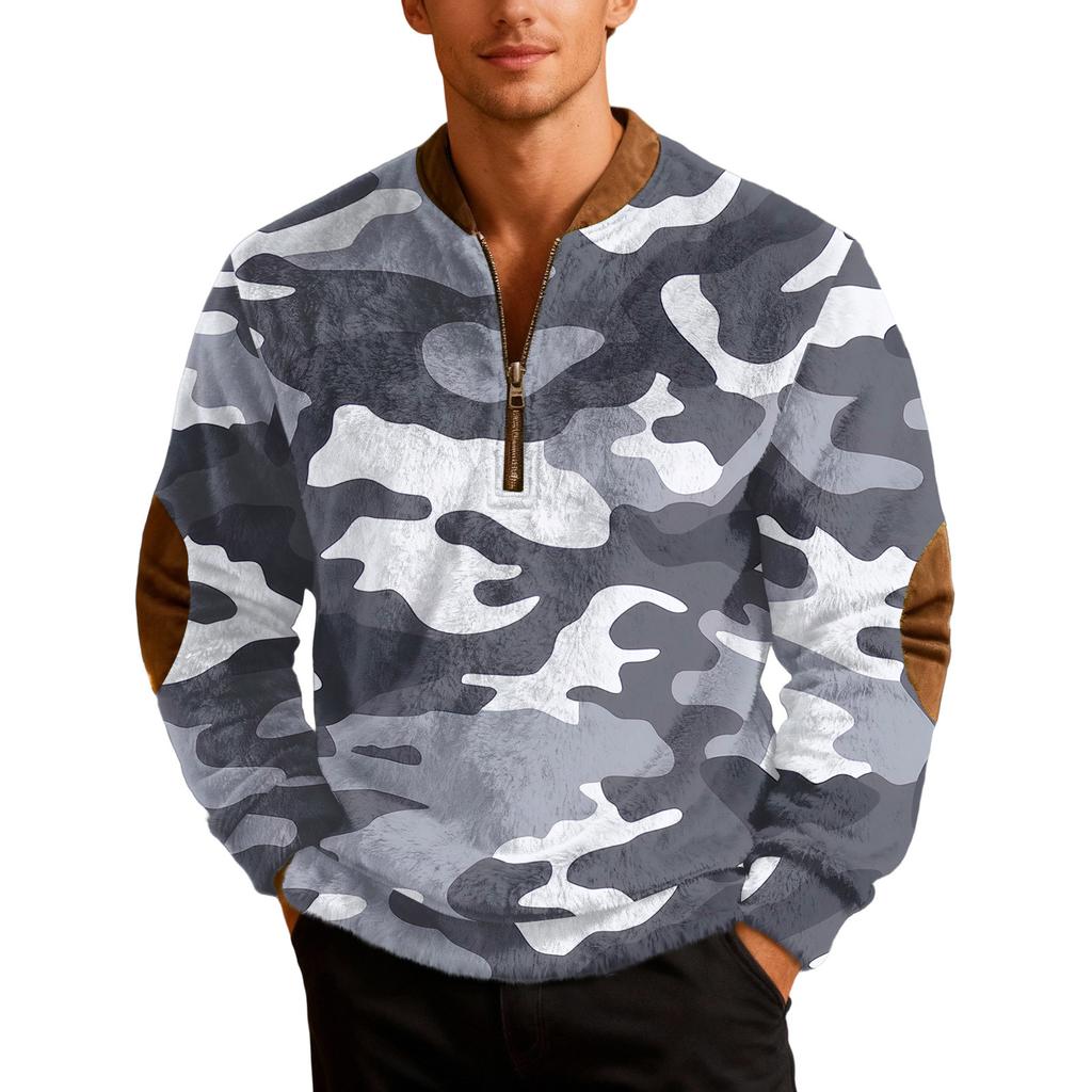 Men's Casual Camouflage Printed Semi-zipper Retro Long-sleeved Sports Sweatshirt