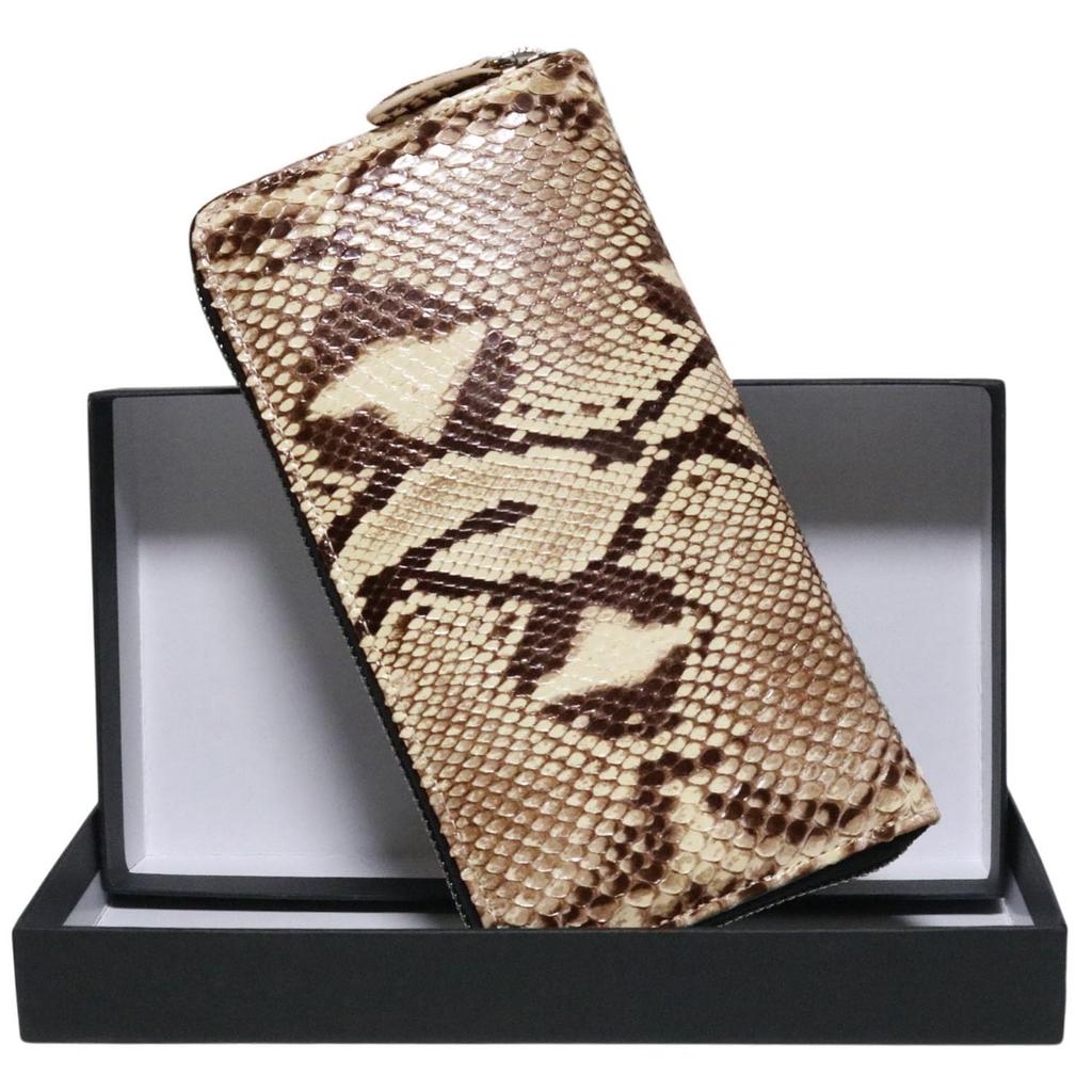 Bercute Python Diamond Python Genuine Leather Snakeskin Long Wallet for Men and Women, Round Zipper Closure, Large Capacity, Multifunctional, Slim,