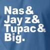 Hip Hop Legend Names T-Shirt NAS JAY-Z TUPAC BIGGIE East Coast Tee