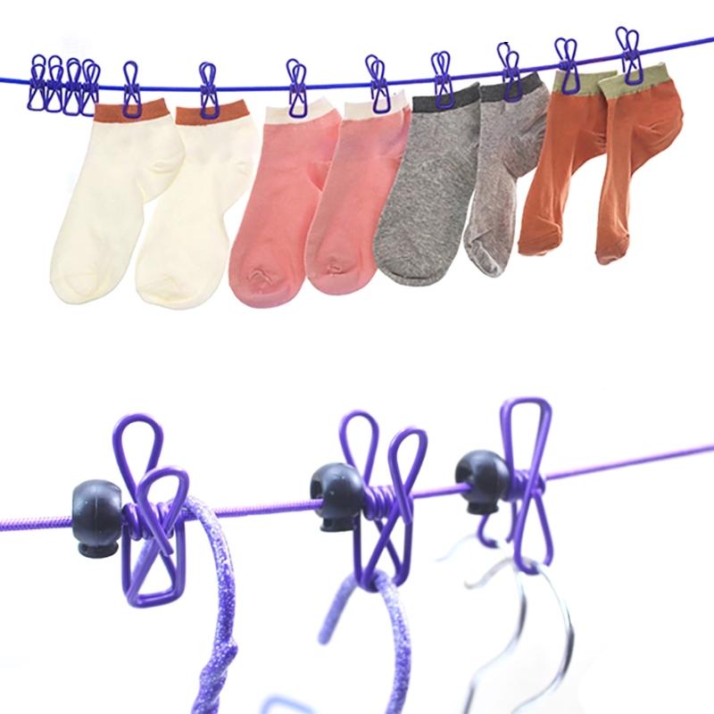Stretch Clotheslines Elastics Clotheslines Travel Washing Line Adjust able Retractable Airer Wind proof Rope with 12Clip