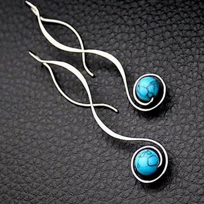Vintage Twisted Line Turquoise Drop Earrings For Women