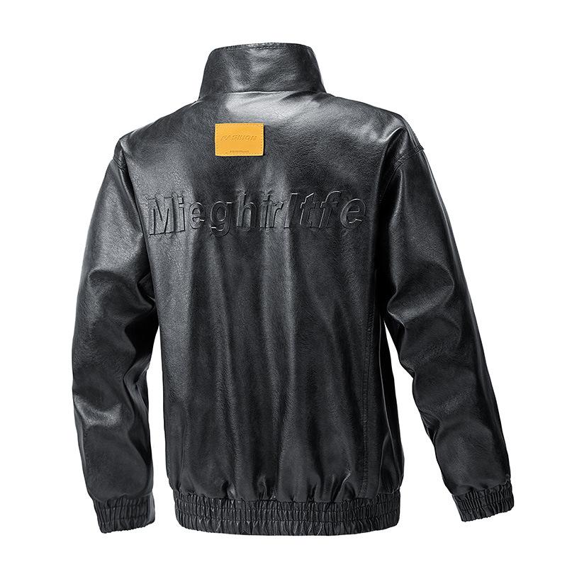 American PU leather jacket for men, spring and autumn new stand-up collar biker jacket, versatile trendy jacket, coat