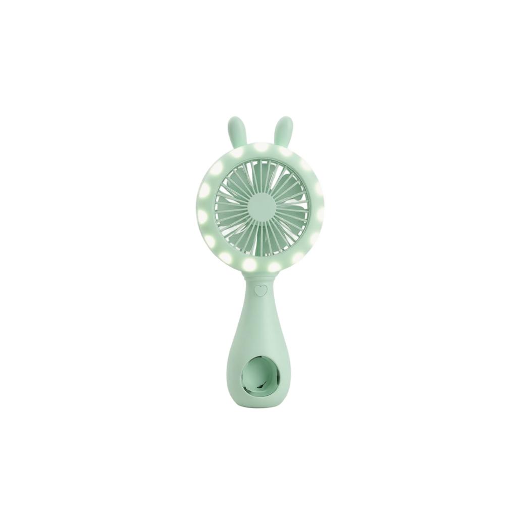 Portable Rechargeable Desktop Fan with Bunny Ear Design USB Powered Small Personal Fan with LED Light Ring Suitable for Office Home Travel Use