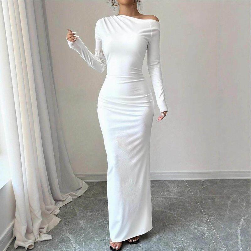 2026 Spring Elegant Style Women s Polyester Slim Fit Off-Shoulder Bodycon Dress Black XS