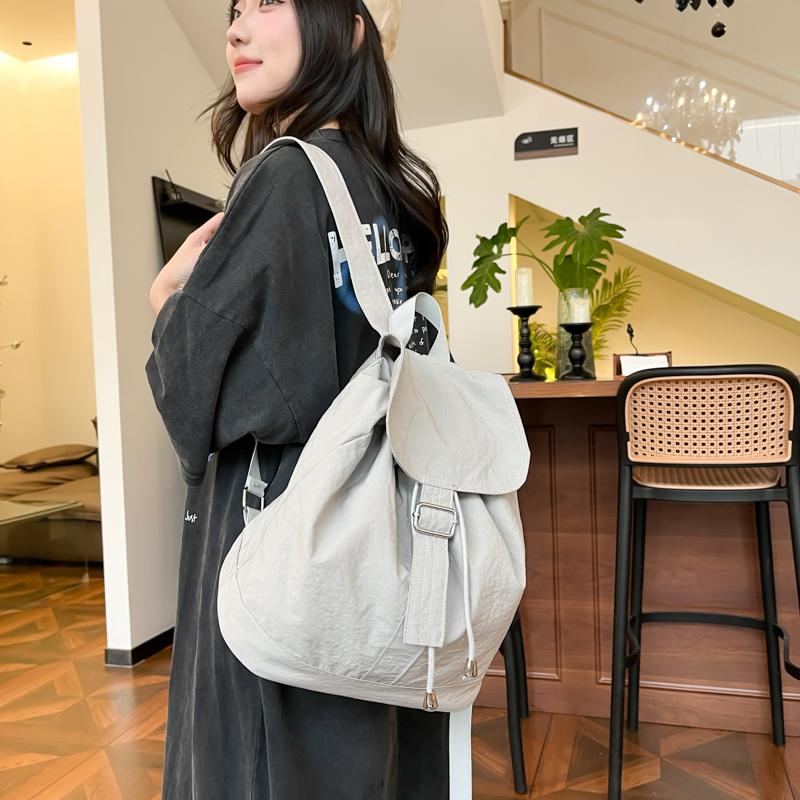 College Style Student School Bag Women Solid Color Backpack Nylon Backpack Men's Outdoor Sports Bag