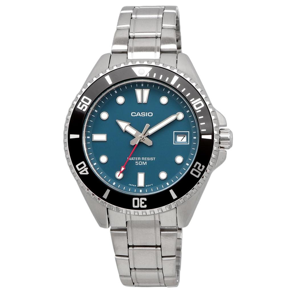 Casio Standard Analog Watch MDV-10D-2A1V for Boys, Women, and Girls, Blue-Green Metal Band, International Model [Parallel Import]