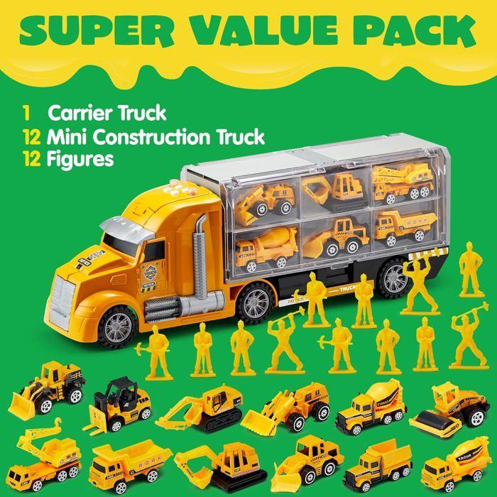 JOYIN 14 In 1 Diecast Construction Truck Toy Set, Play Vehicles Set In One Rider Truck, Birthday Gifts for Kids
