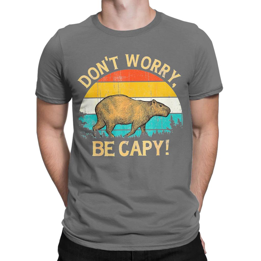 Vintage Capybara Retro Style Dont Worry Be Capy TShirt Unisex Round Neck 100 Cotton T Shirts Short Sleeve Tees Original Clothes