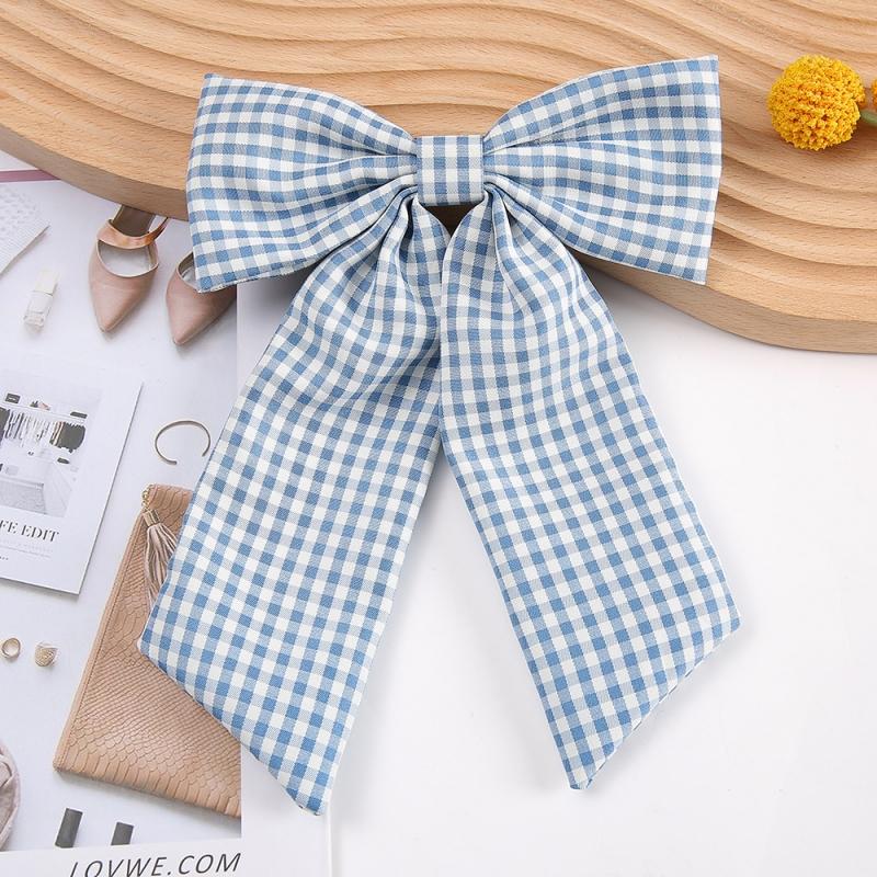 Tartan Printed Bowknot Hair Clips Girls Bow Hairgrips Lace Trim Hair Accessories Headwear