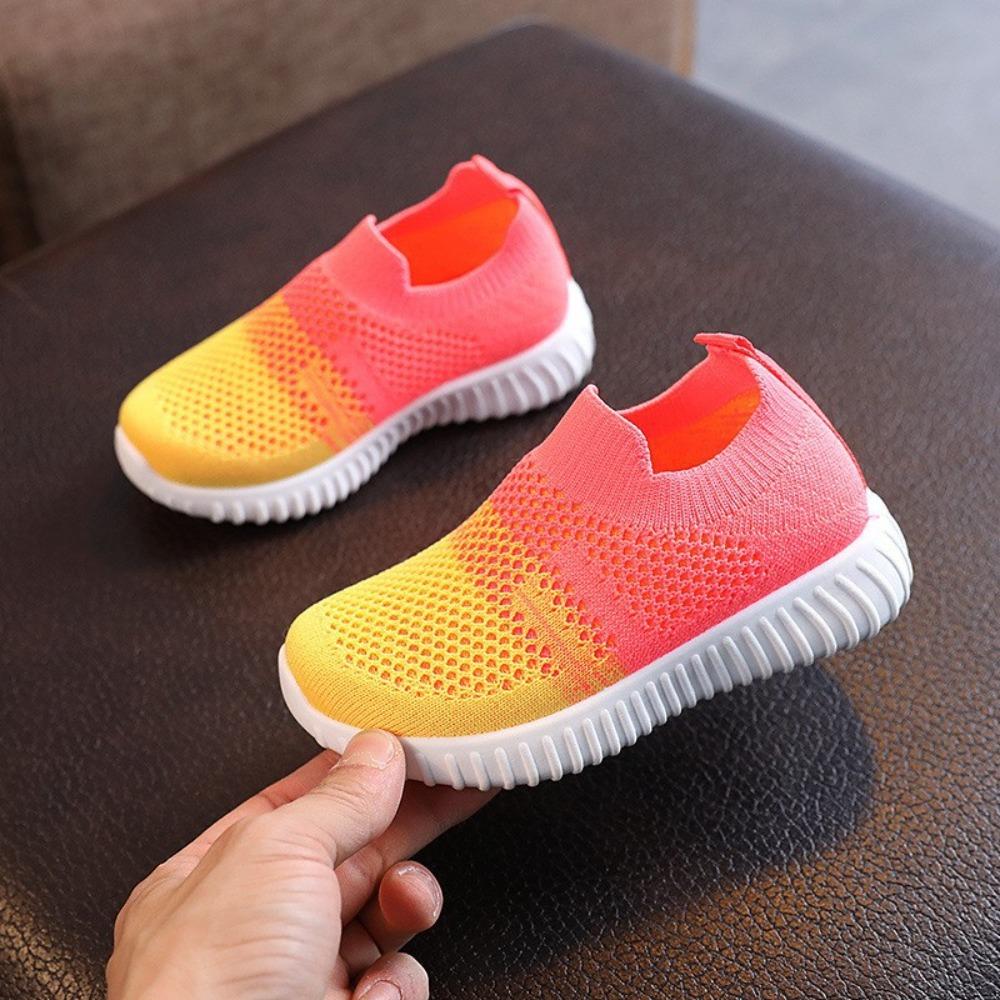 Mesh Upper Children Running Sneakers Soft Soled Patchwork Design Kids Shoes Slip-on Style Lightweight Anti-Slip Shoes