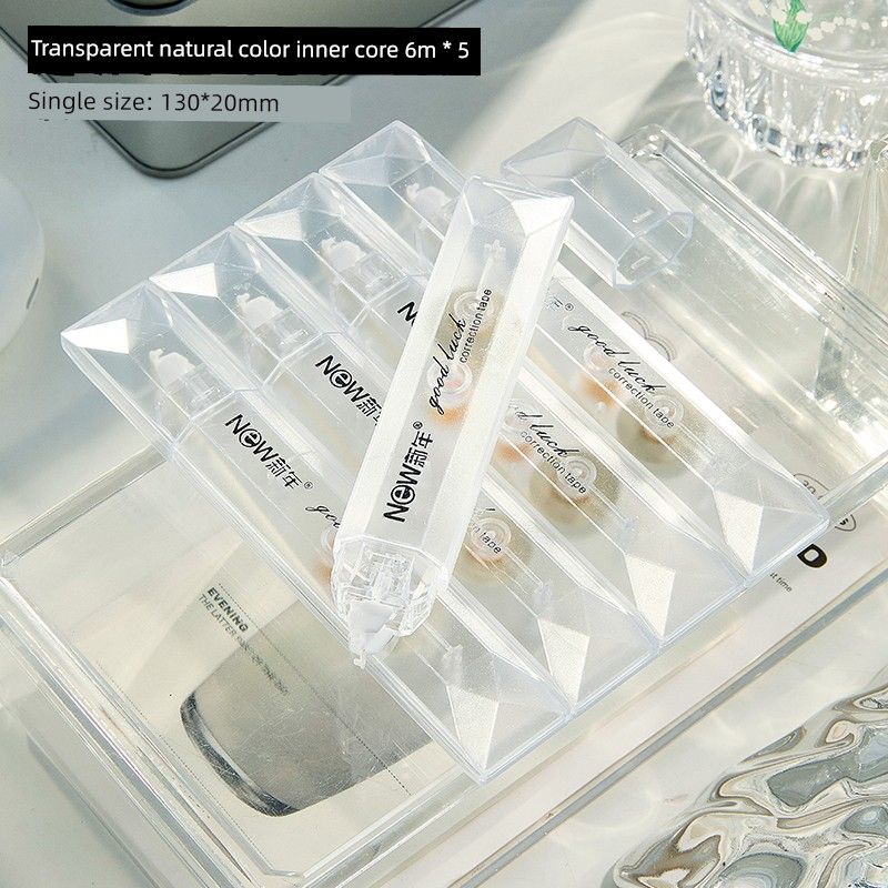 

Grade Three Class Two Invisible Natural Color Correction Tape Only for Pupils Girls Good-looking Correction Tape Large Capacity Correction Tape Transparent natural color core 5 Pack (no sticker)