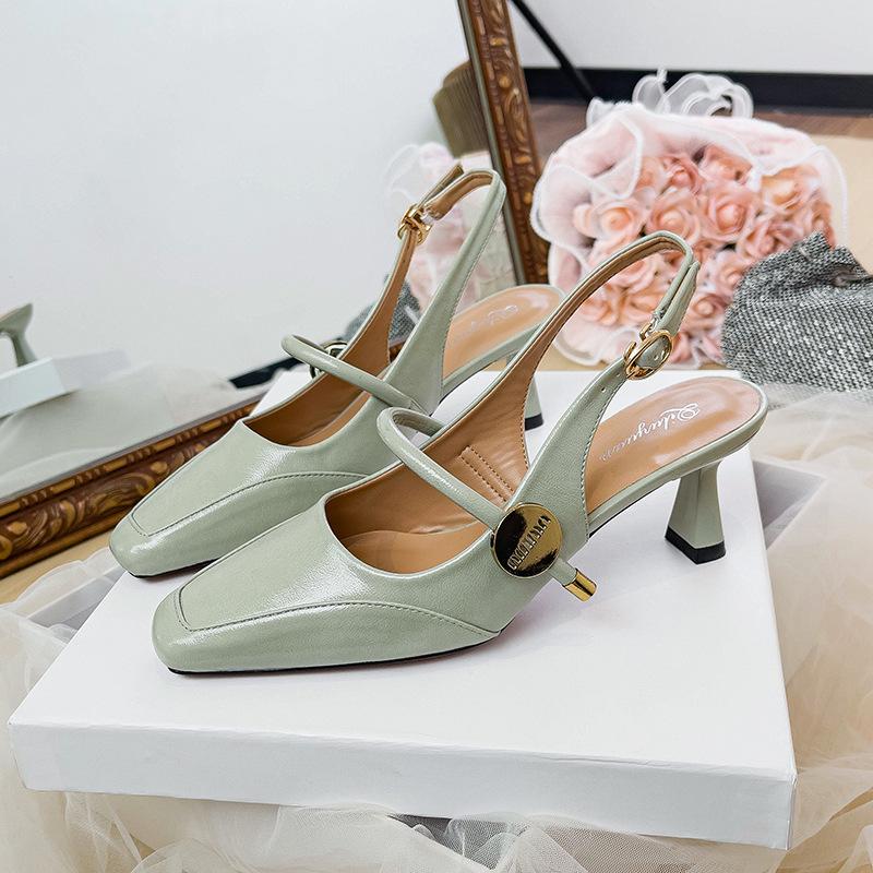 French Bag Head Sandals Women's 2025 New Summer Mary Jane Single Shoes Square Head Thick Heel Empty with High Heels