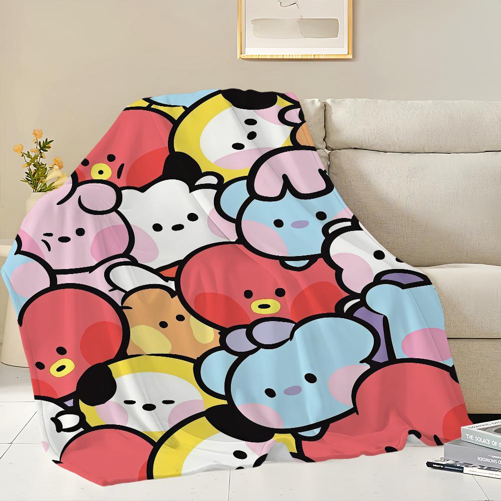 Cartoon Cute B-B-BT-21-ES Blanket Flannel warm comfort soft plush blanket For Picnic Beds Sofas Homes And Bedrooms