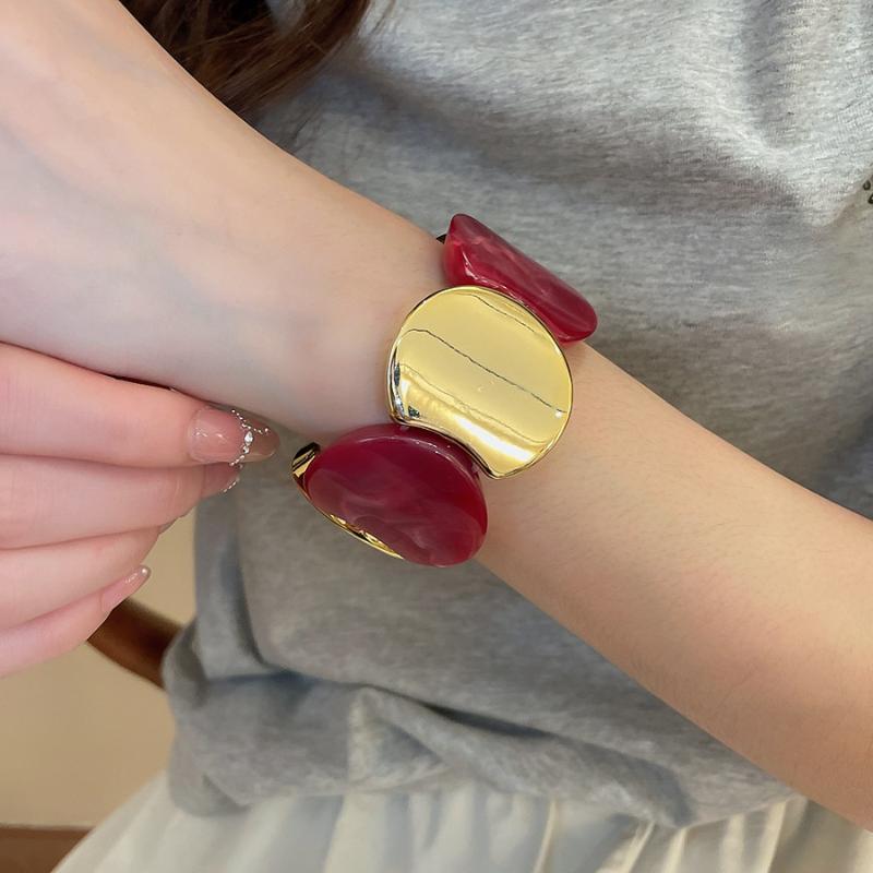 1 Stuk Persoonlijkheid Feest Sieraden Multi-Stijl Rond Splicing Elastisch Touw Hars Armbanden Voor Vrouwen Smudgy Vintage Acryl Armbanden