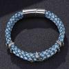 Vintage Men Blue Genuine Leather Bracelet Charm Paw Stainless Steel Bracelets Bangles Clasp Male Wristband