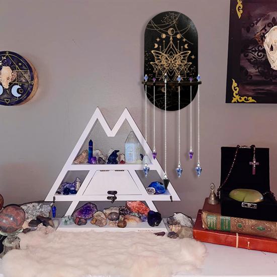 Kristall-Display-Regal, Pendel, Holz, Bohemian-Stil, dekorativer Kristall-Display-Halter, Heimbedarf