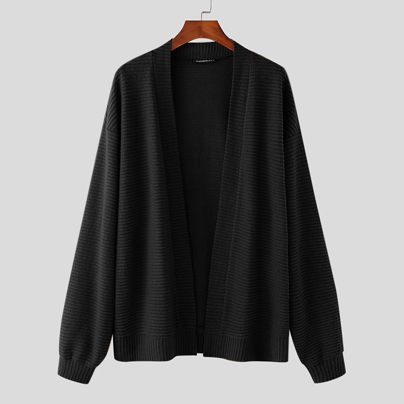 

INCERUN Мужские однотонные трикотажные кардиганы с длинным рукавом и открытым передом XL чёрный