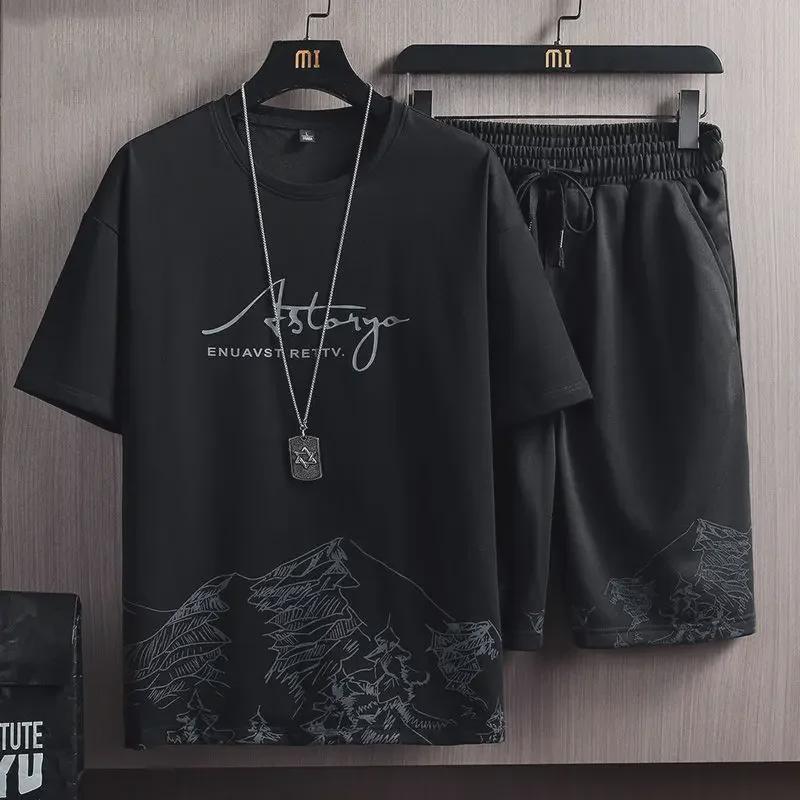 Men's 2024 Trendy Summer Sports Set: Youth Shorts & Korean Style T-Shirt