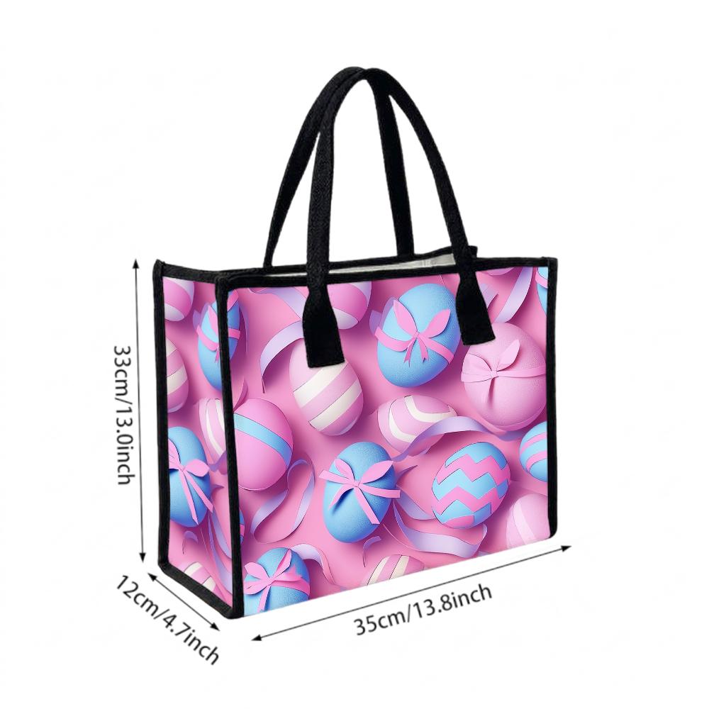 Easter Egg Print Tote Bag Large Capacity Fashion Daily Casual Shoulder Bag for Shopping