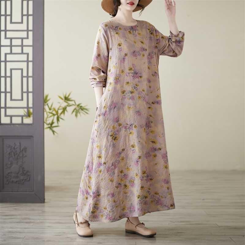 Round-neck Large-sized Long-sleeved Dress