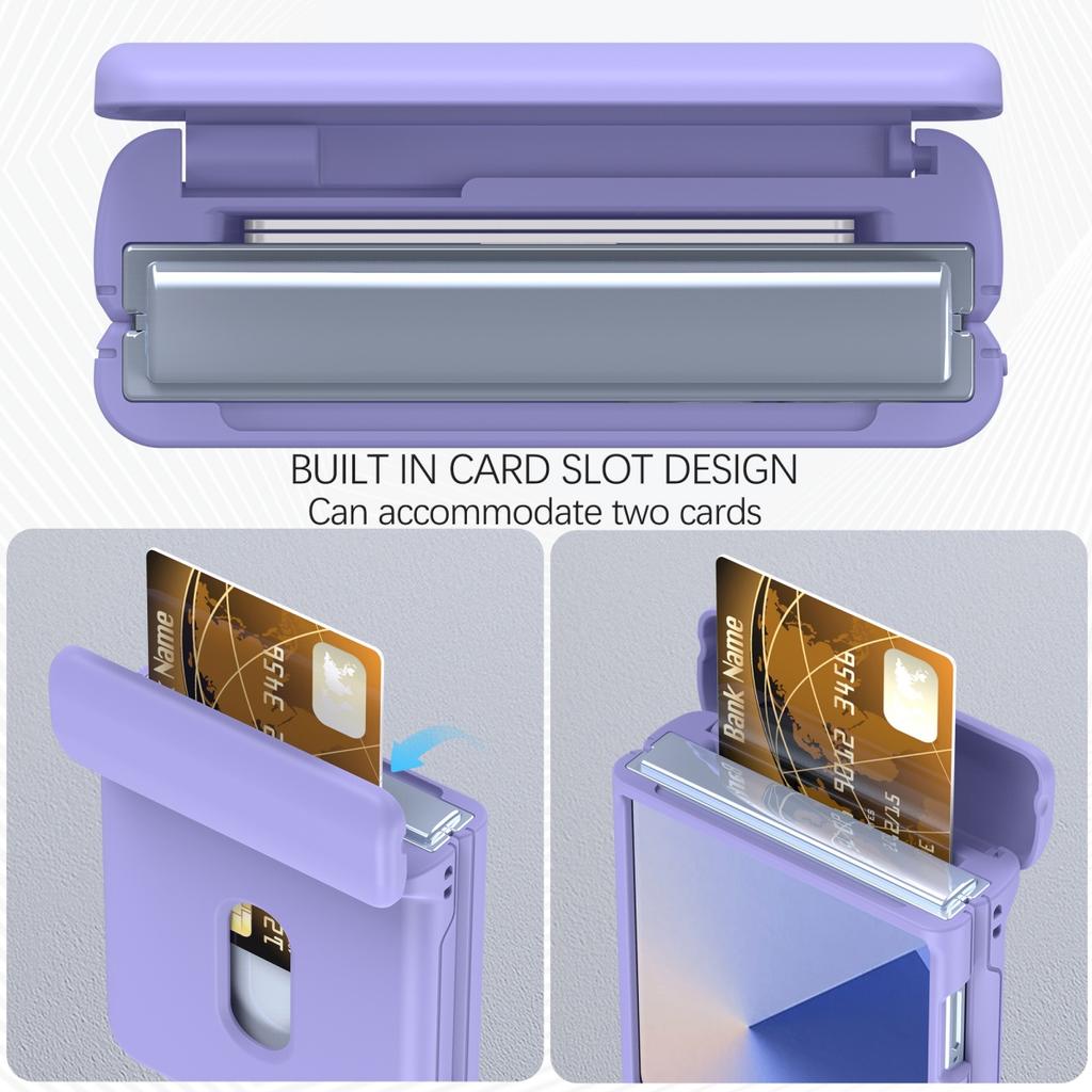 Candy Color Matte Card Holder Slot Spring Hinge Case For Samsung Galaxy Z Flip 7 6 5 4 3 Tempered Film Protect Shockproof Cover