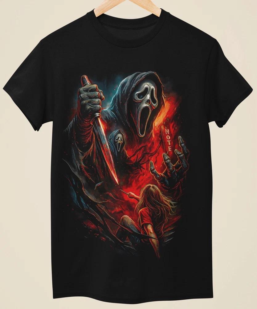 Evil Horror Ghost Face Scream Character Printed Unisex Black TShirt (H0018) S