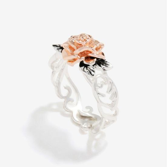 Elegant Two Tone Women Rose Flower Hollow Band Finger Ring Wedding Jewelry Gift