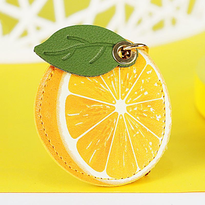 Adorable Leather Fruit Leaf Keychain: AirTag Case & Access Card Holder