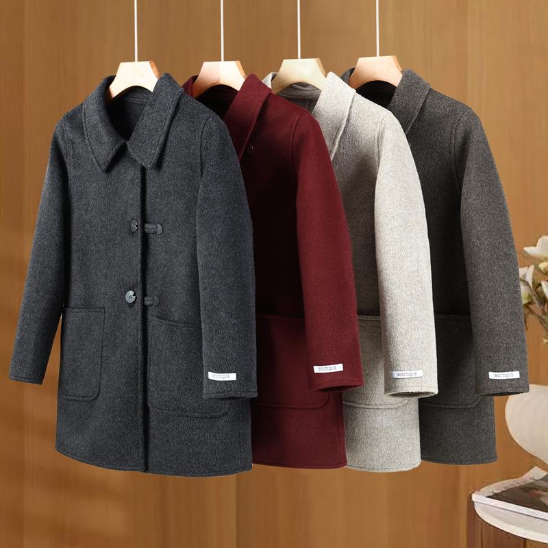 Middle Age Women's Long Wool Coats and Mixtures Plus Size Autumn Outerwears Elegant Loose Lady Jackets