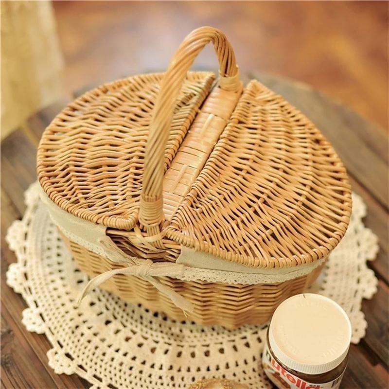 Basket Rattan Basket with Lid Storage Container for Spring