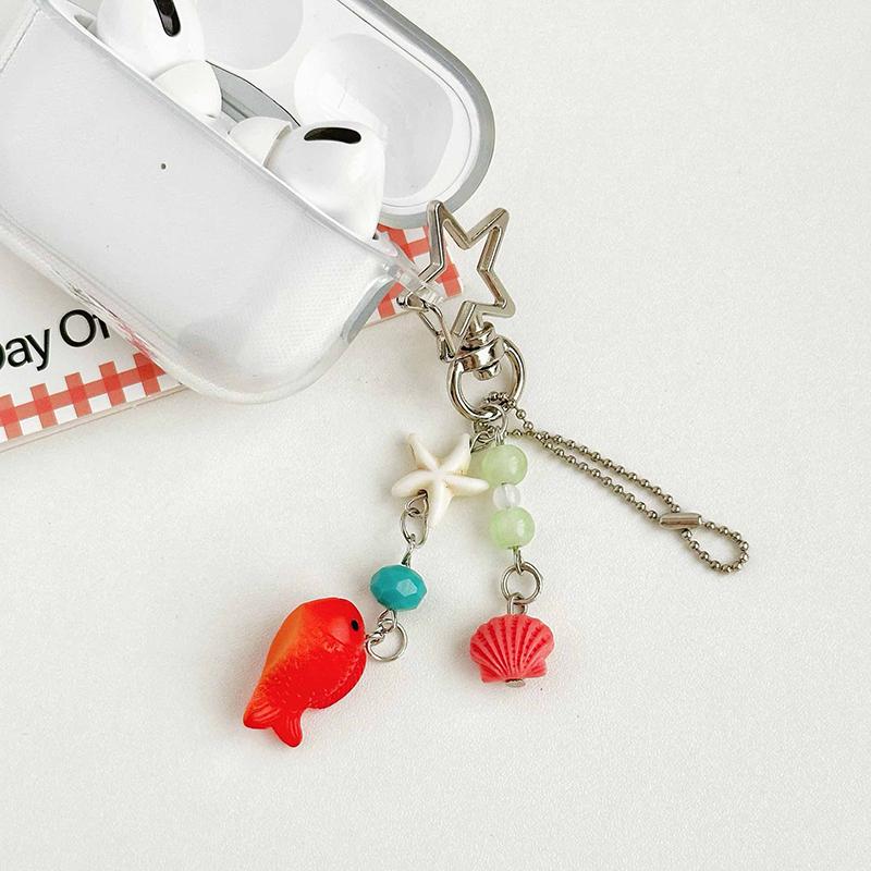 Y2K  Goldfish Phone Chain Cute Ocean Mobile Phone Lanyard Beaded Cellphone Hanging Rope Keychain Earphone Pendant